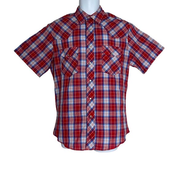 Wrangler Other - Wrangler Pearl Snap Red White Blue Patriotic USA Light Plaid Western Shirt M